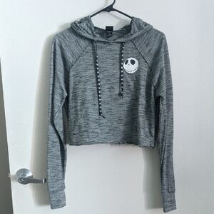 Gray Nightmare Before Christmas Cropped Hoodie